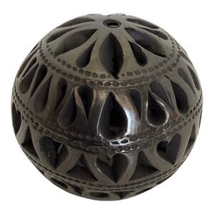 Black Clay Oaxacan Luminary Hand Molded Cut And Polished Mexican Pottery